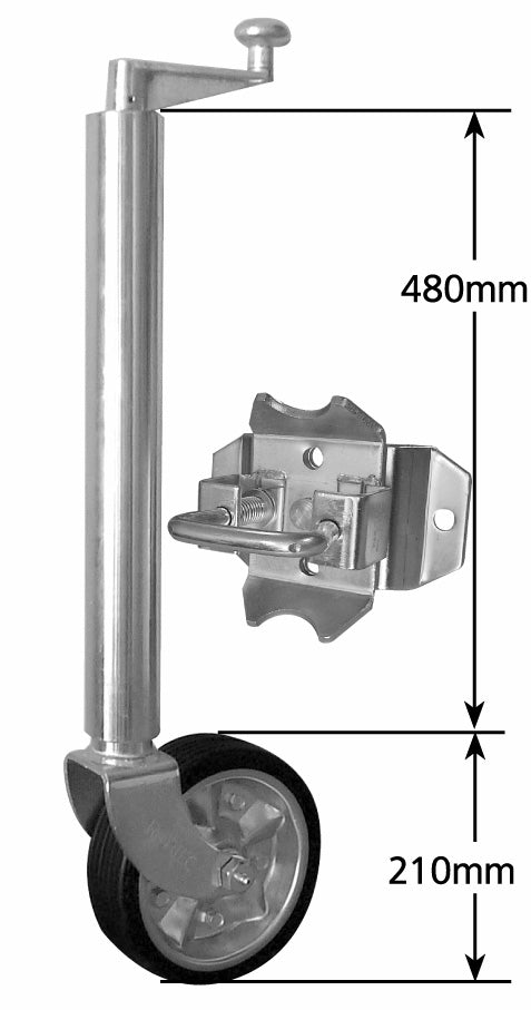 8" PRESSED CENTRE JOCKEY WHEEL ( 60MM TUBE & LOOSE SWING UP BRACKET )