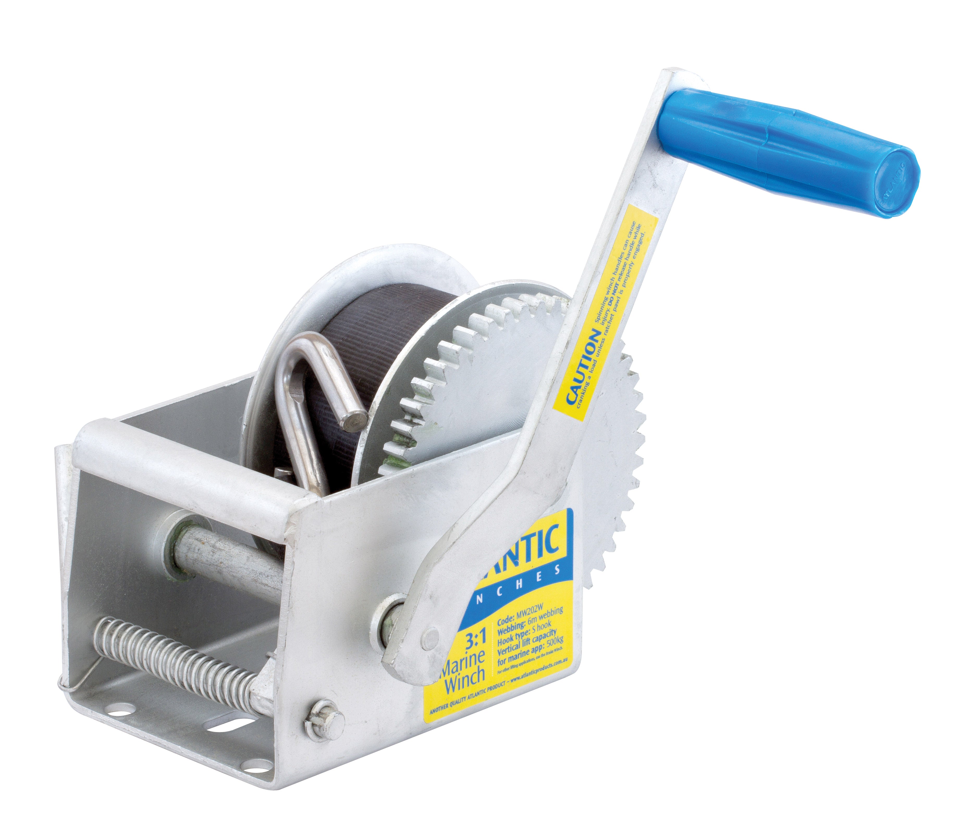 ( MW202W ) 500KG MARINE WINCH 3-1 RATIO WITH 6M STRAP AND S-HOOK