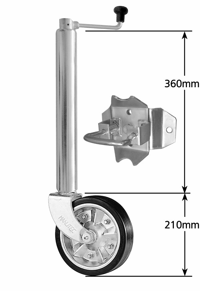 8" MEDIUM DUTY SWIVEL JOCKEY WHEEL ( JW4ZLB ) -- LOOSE SWING UP BRACKET ( 48MM SHAFT )