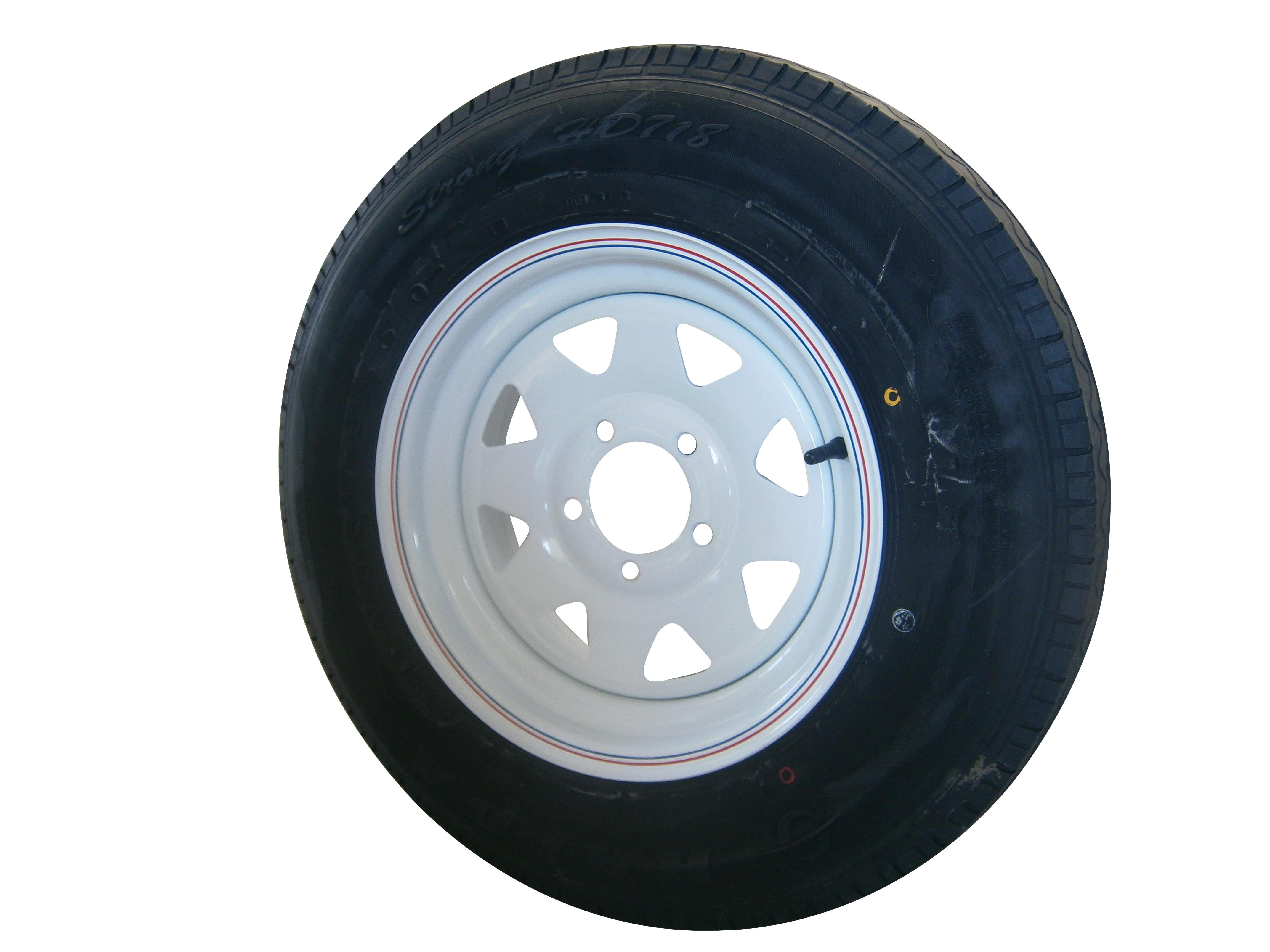 14" X 6 WHITE SUNRASIA FORD RIM AND 185 TYRE ( POS 10 850KG RATED )