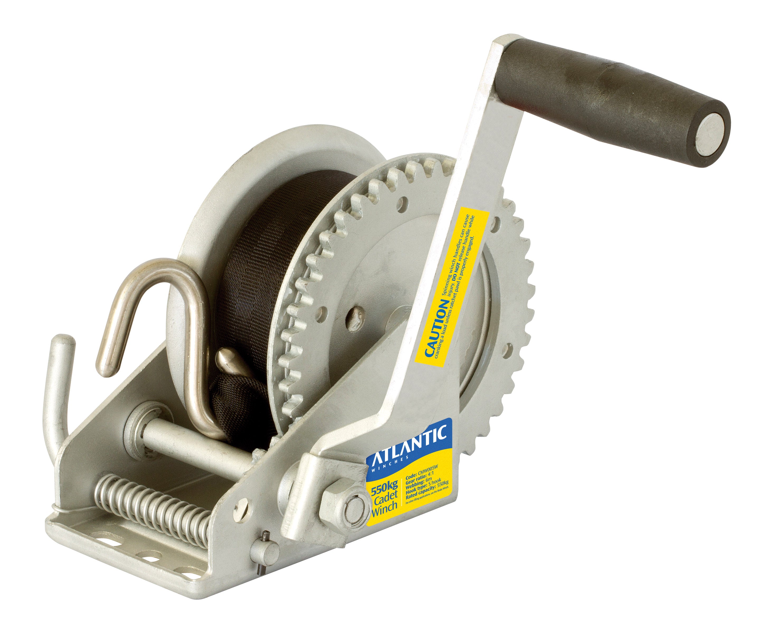 ( CMW005W ) 550kg CADET WINCH WITH 6M STRAP AND S-HOOK 4-1 RATIO