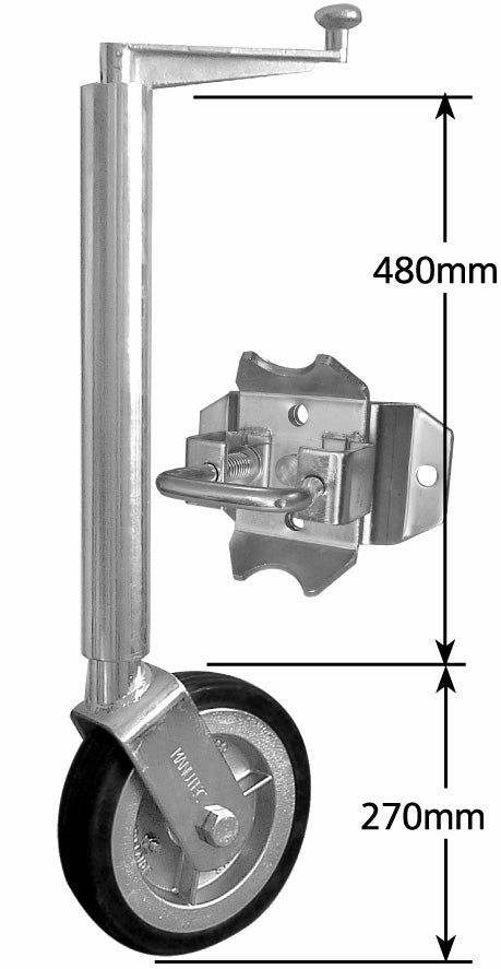 1000KG 10" JOCKEY WHEEL WITH WELD ON SPRING LOADED SWIVEL PLATE ( KIT INCLUDES BKT , WHEEL , JOCKEY SHAFT )