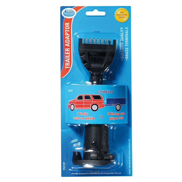 ( ARK = 7S2FP ) 7 PIN TRAILER FLAT (TRAILER) TO 7 PIN ROUND PLUG (VEHICLE)