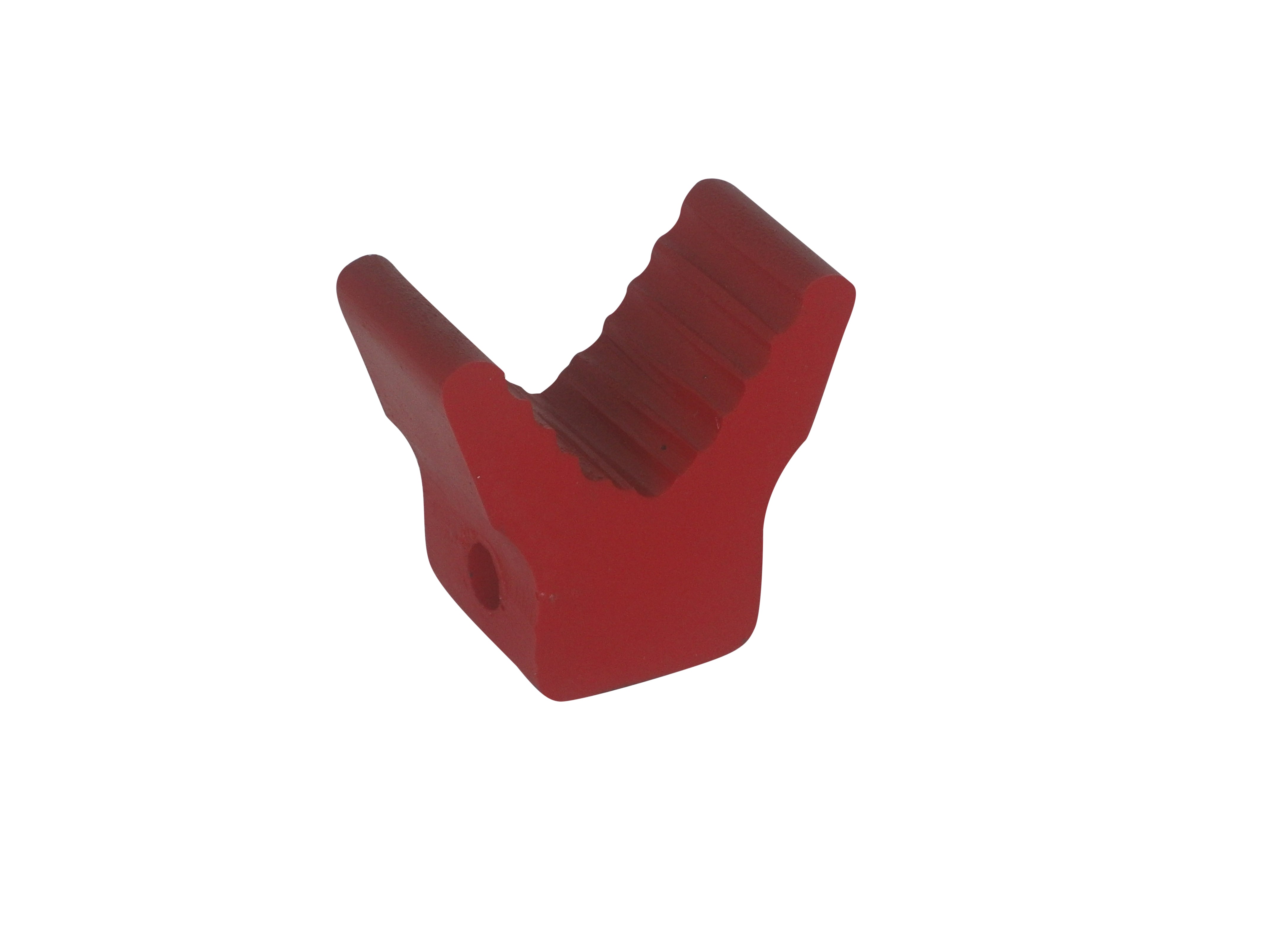 RED POLY SMALL V - BLOCK 50mm BASE X 65mm OPEN FORK ( 12.5mm HOLE )