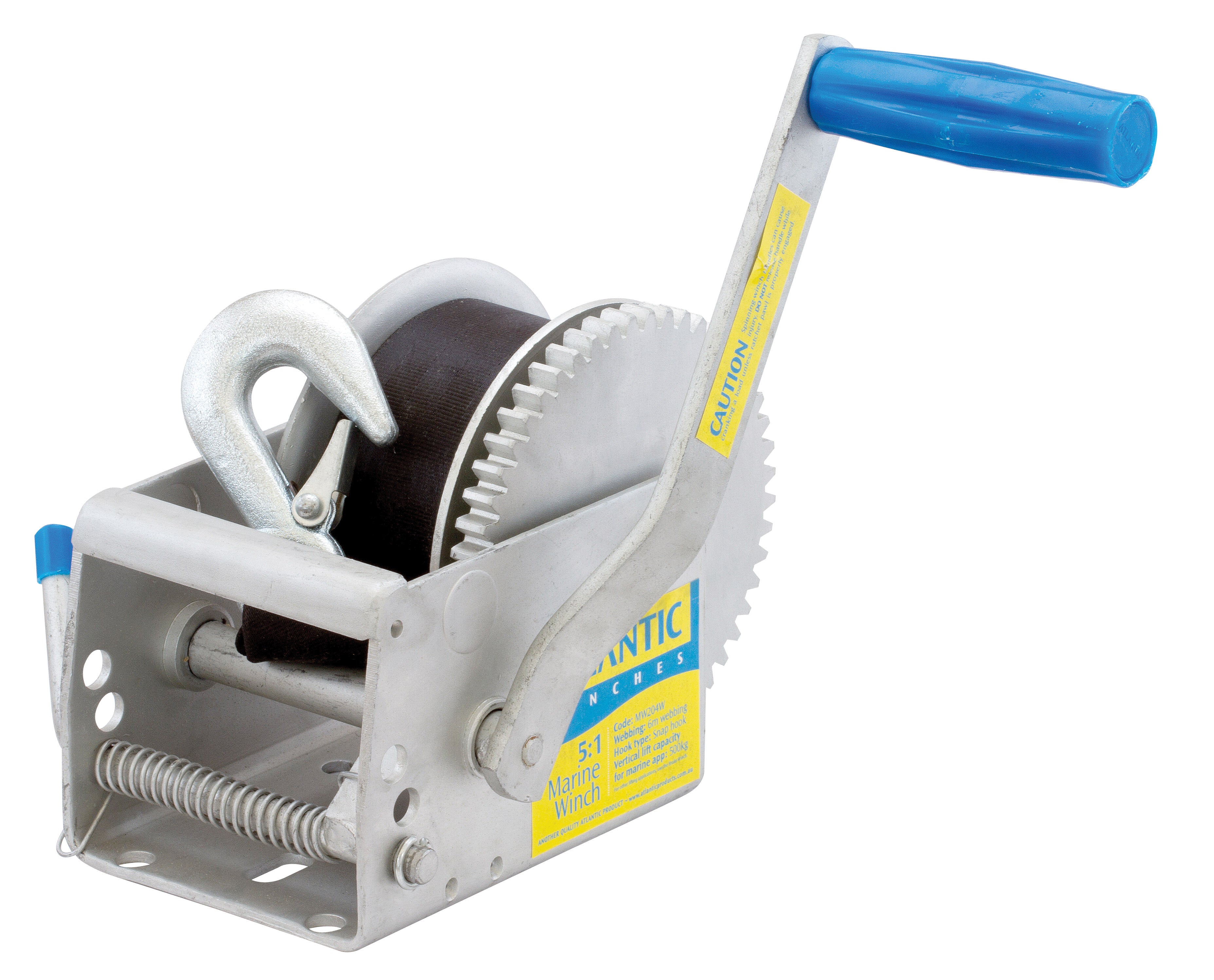 ( MW204W ) 700KG MARINE WINCH 5-1 RATIO WITH 6M WEBBING AND SNAP HOOK