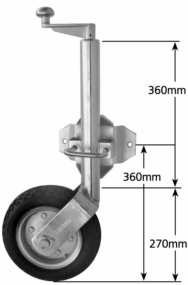 10" H/DUTY SOLID PNUEMATIC JOCKEY WHEEL SWING UP - STD H/D SWIVEL BRACKET ( REPLACING 3206ECO )