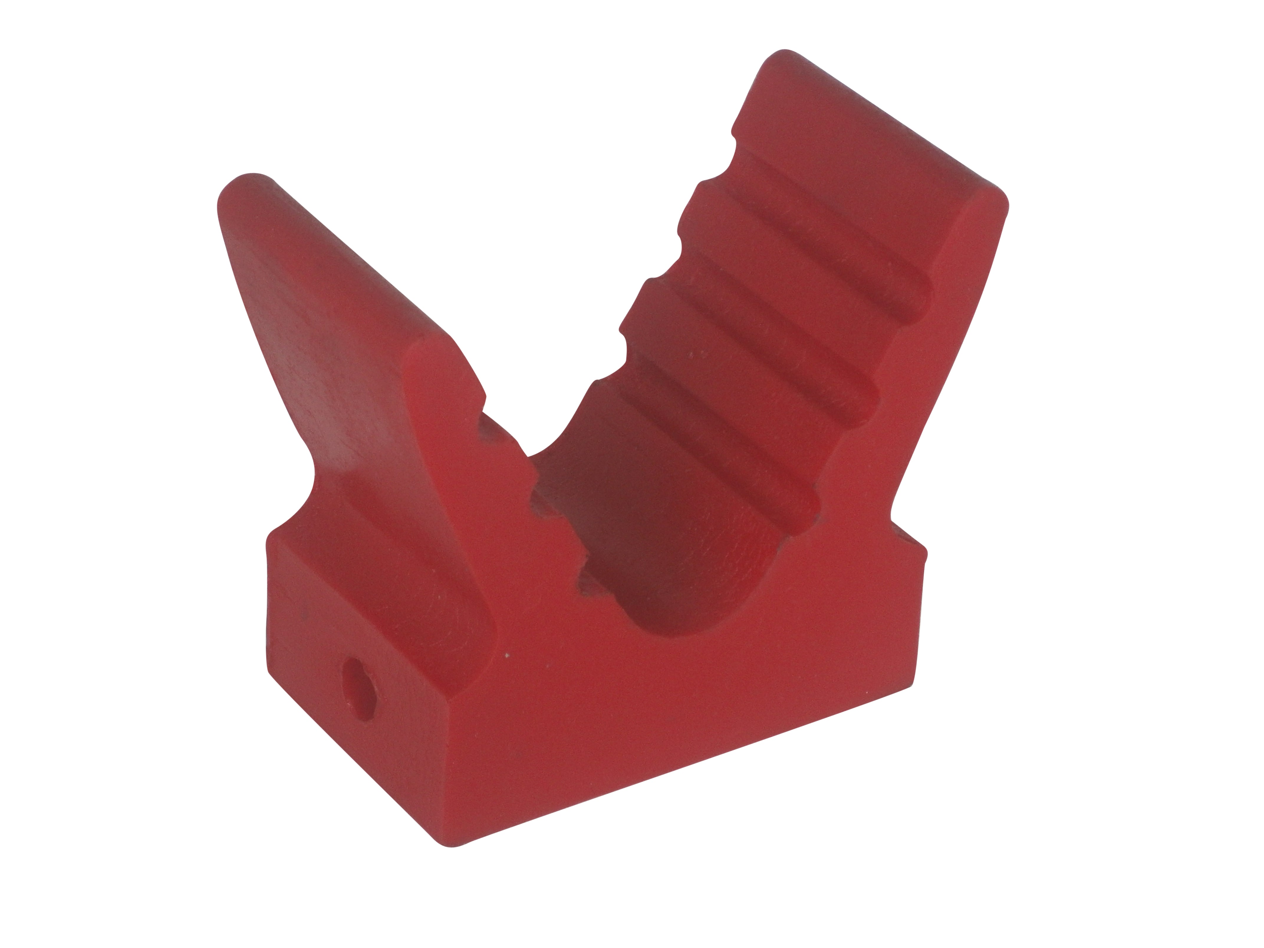 RED POLY LARGE V-BLOCK 110mm BASE X 110mm OPEN FORK ( 12.5mm HOLE )