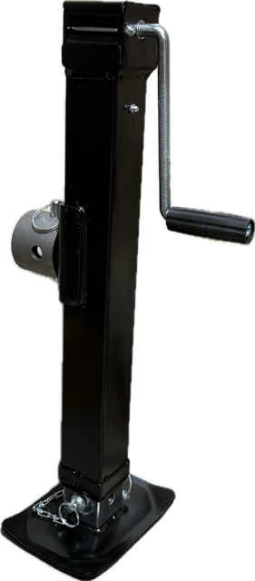 2.5TON BLACK DROP LEG WITH SWIVEL PLATE ATTACHED. (BASE TO CENTRE OF SWIVEL PLATE 365MM)
