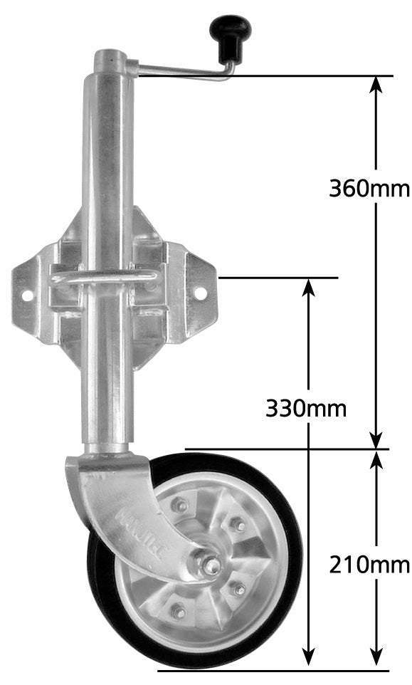 8" SWING UP JOCKEY WHEEL WITH  STEEL WEBBED CENTRE